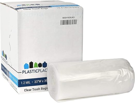 Plasticplace - W33LDC1 33 Gallon Heavy Duty Trash Bags 1.2 Mil Clear 100 Count