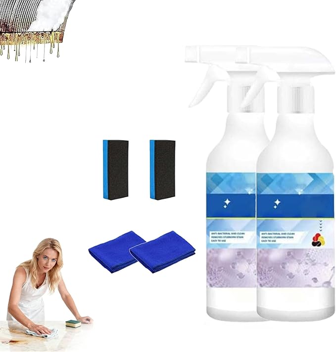 Multi-Effect Degreasing &amp Stain Removal Agent Heavy Duty Kitchen Degreaser Spray Fast-Acting All-Purpose Cleaners Dissolve Grease &amp Oil Stains For Bathroom Glass Car Interior (2PC)
