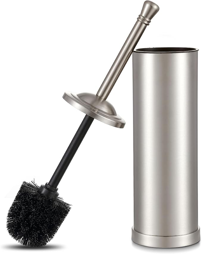 Brushed Nickel Toilet Brush and Holder Set304 Stainless Steel Toilet Bowl Brush and Holder for BathroomSilver Heavy Duty Toilet BrushDurable Scrubbing BristlesSplash ResistantLong Handle