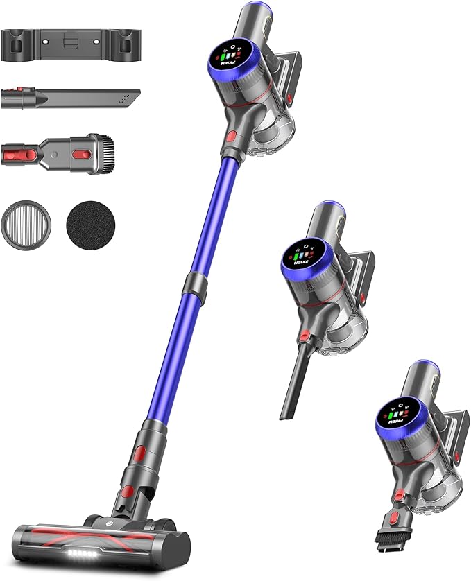 Cordless Vacuum Cleaner 550W 45kPa 65Mins Vacuum Cleaners for Home with LED Display Self-Standing Stick Vacuum with Anti-Tangle Brush Rechargeable Vacuum Cordless for Pet Hair/Carpet/Floor