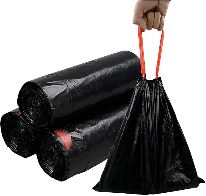5 Gallon Drawstring Garbage Bags Plastic Trash Can Liners Black Small Trash Bags 220 Counts