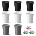 Bathroom Trash Can 8 Pack 1.8 Gallons Small Trash Can with Trash Bags Bathroom Garbage Can Plastic Trash Bin Round Waste Basket for Bedroom Office Kitchen Room Compact Space (White Black Grey)
