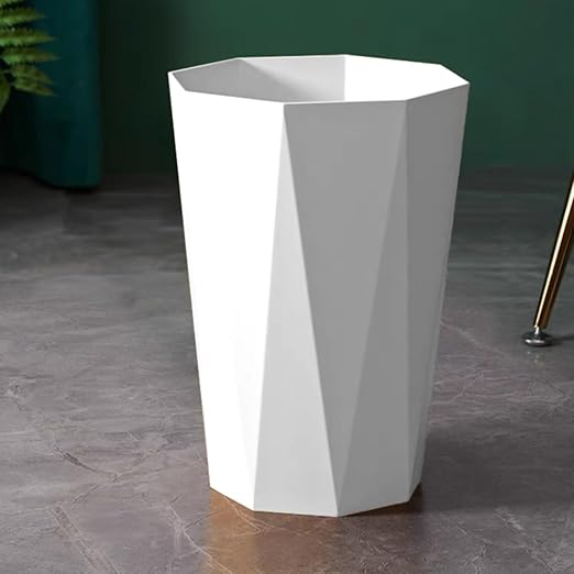 Polygon Small Trash Can Trash Can Wastebasket Plastic Trash Bin Garbage Container Rubbish Can Paper Basket Office Organizer for Bathrooms Laundry Room Kitchens Offices Kids Rooms Dorms (White)