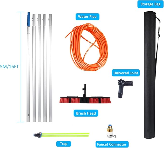 Telescopic Water Fed Window Cleaning Pole with 55cm Brush Head Extendable Window Cleaning Kit Adjustable Solar Panel Cleaning Brush and Pole Conservatory Roof Cleaner Washing Equipment