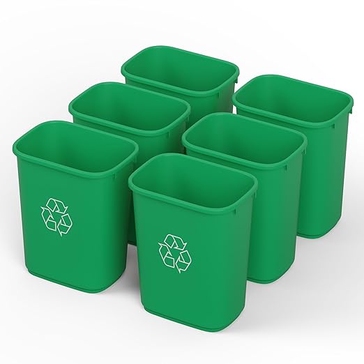 28 Qt. / 7 Gallon Green Rectangular Recycling Wastebasket Trash Can | 6 Pack