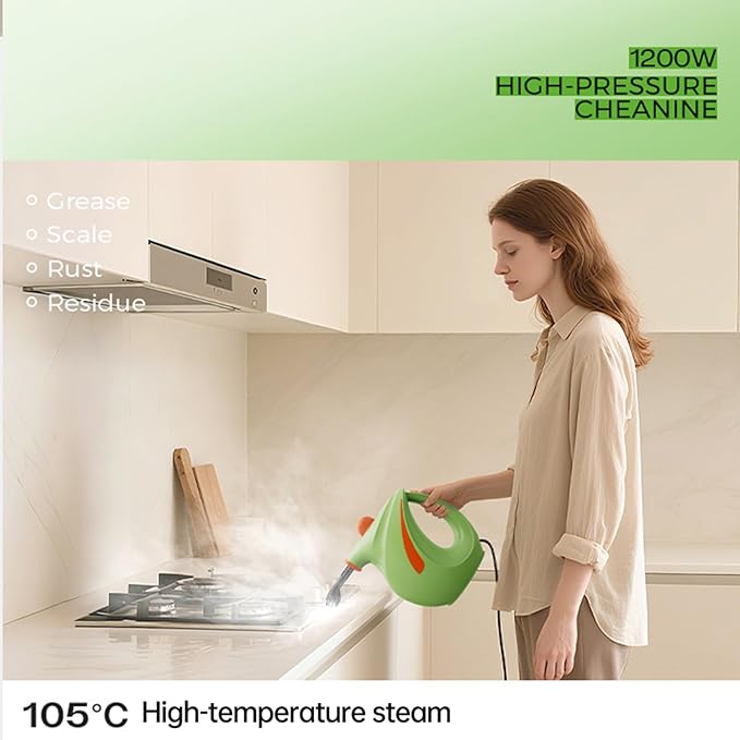 700ml Handheld High Pressure Steam Cleaner1200w High Temp Portable Steamer Machine with 7PCS Accessories for HomeCardustGreaseGroutTileCouch (Green)