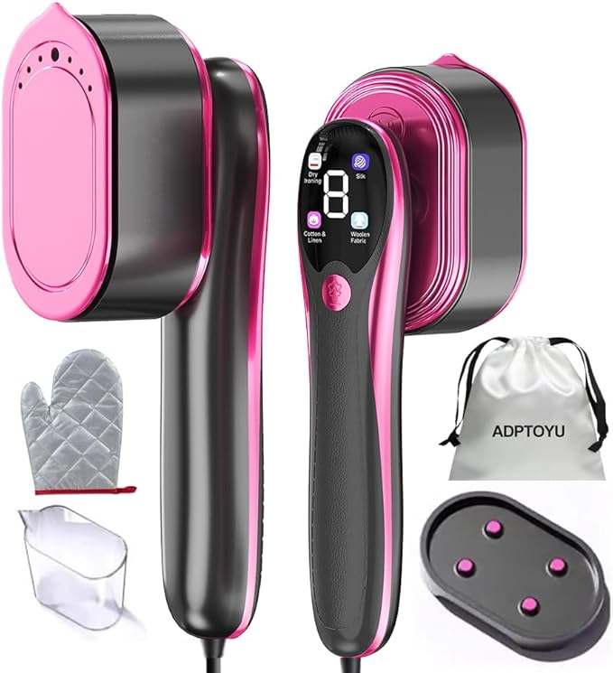 2-in-1 Steamer &amp Iron for Clothes Portable Handheld Garment Steamer with LED Display Large Ceramic Panel Travel Clothes Steamer Iron 10s Fast Heat-Up All-Fabric Remove Wrinkle (Purple)