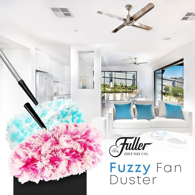 Fuller Brush Fuzzy Fan Duster – Dust &amp Clean Ceiling Fans Walls Woodwork – Polystatic &amp Microfiber Grabs &amp Holds Dust Lint Cobwebs &amp Dirt - Fan Duster Head Only (Teal)