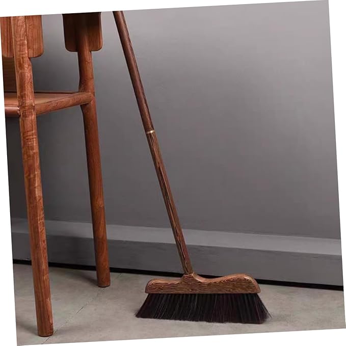 Long Handle Wood Broom with Soft Bristles Ergonomic Floor Cleaning Brush for Home and Kitchen Dust Sweeper for Corners and Under Furniture Static Household Cleaning Tool