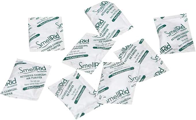 SMELLRID Activated Charcoal Odor Remover That Works [100 Pack] - Mini 5g (2” x 2”) Pack Treats 2 Sq. Ft.- Premium Natural Odor &amp Dampness Absorber Safeguard Stored/Shipped Items