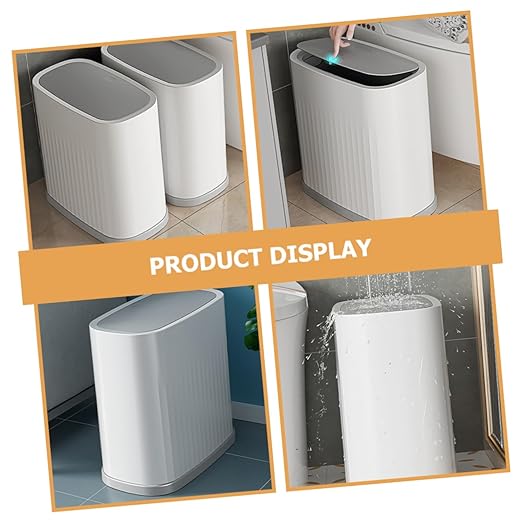 Happyyami Slim Plastic Trash Can Press Lid Small Wastebasket Kitchen Bathroom Garbage Container Bin