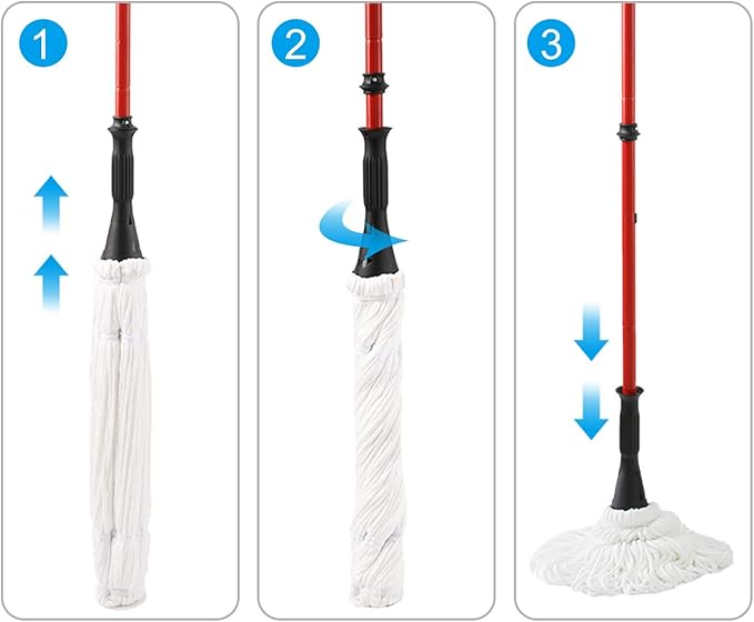 57.5-inch Long Handle self Bending Twist mop Dry and Wet Ultra-fine Fiber Wet mop for Floor Cleaning Commercial and Household Cleaning Hardwood Vinyl Ceramic Tiles etc