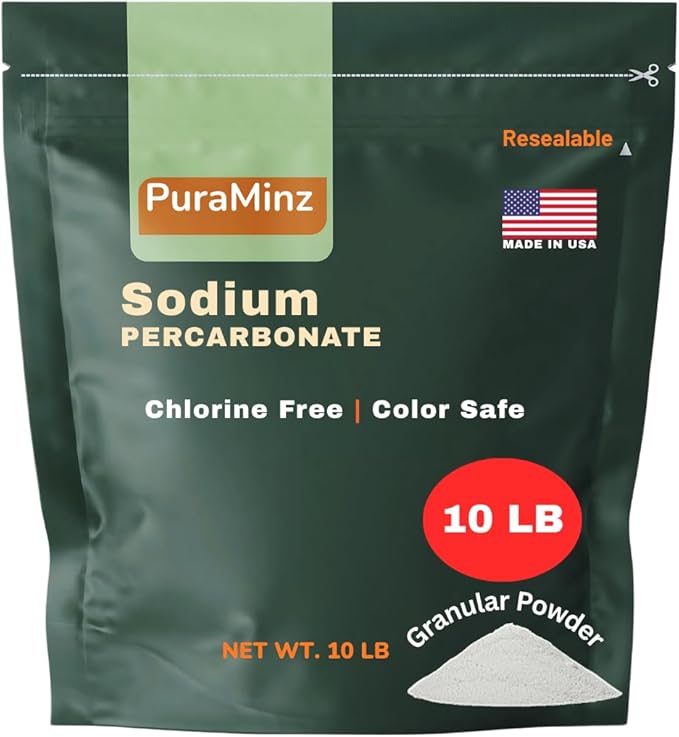 Sodium Percarbonate Powder 99.9% Purity - Oxygen Bleach Hydrogen Peroxide Release Cleaner - Color-Safe Bleach Alternative for home and Laundry - 10 lbs