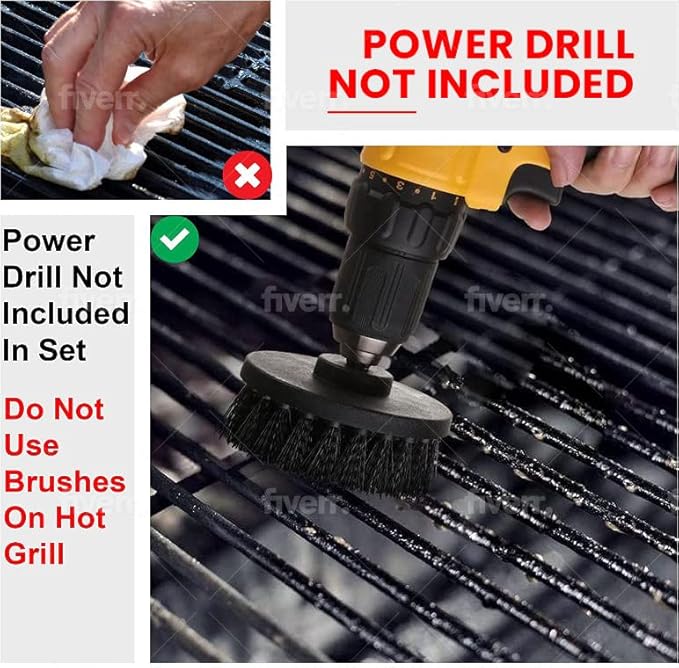 Grill Brush 5 Piece BBQ Cleaning Kit - Nylon Safe Bristle Wire Free Safe for All Grates Stainless Steel Porcelain Charcoal Smoker Grill Cleaner Scraper Accessories Outdoor