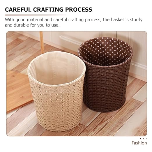 Garneck Pastoral Style Woven Rattan Storage Basket Lightweight Multi-Function Wastebasket for Bedroom Kitchen Home Organization Eco-Friendly Design
