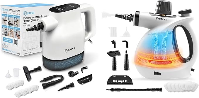 Saker EverSteam Instant-Heat Steam Cleaner for Home + Saker Pressurized Handheld Steam CleanerSteam Disinfection Cleaner with 5 Fiber Cloths