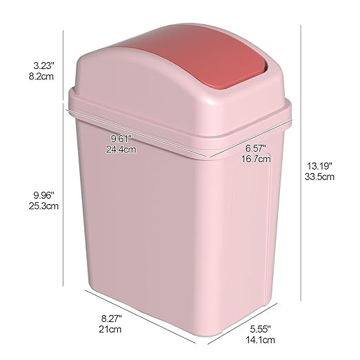 7 Liter Bathroom Slim Trash Can Small Swing Top Lid Garbage Can Pink