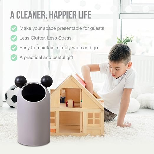 Cute Bunny Ears Kids Boys Girls Bedroom 3.7 Gallon Waste Basket Garbage Can I Nursery Study Living Room Bathroom Designer Trash Can for Home with Mouse Ears - 14L
