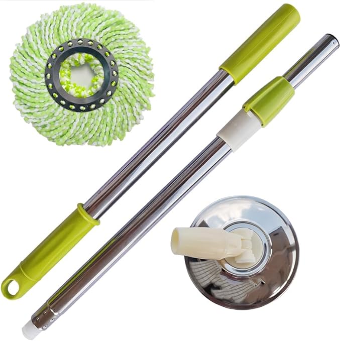 Spin Mop Replacement Handle 47.6-inch 360 Degrees Rotating Telescopic Replacement Mop Stick with a Robust Stainless Steel Disc for Spin Mop Bucket Cleaning System (Stainless Steel DiscGreen)