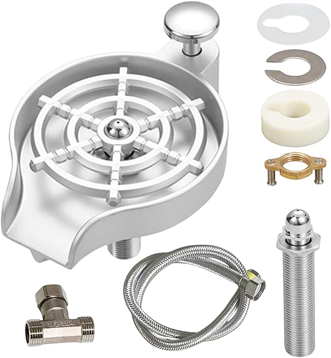 Cup Rinser For Kitchen Sink | High Pressure Stainless Steel Kitchen AccessoriesSink Cup Rinser Attachment - for Hospitality Restaurant and Home Kitchens