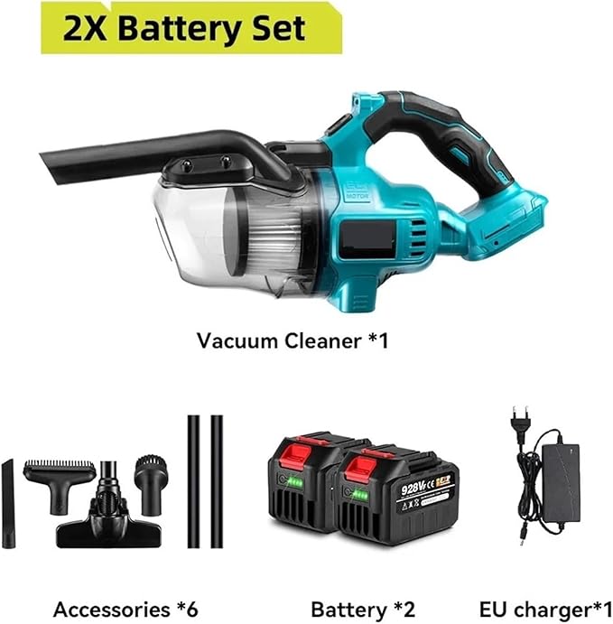 Vacuum Cleaner Cordless Portable Efficient Household Industrial Construction Clean Tools 18V Battery(2 Battery EU Plug)