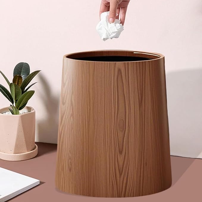 Trash Bin Wastebasket Removable Inner Portable Modern Paper Basket Bathroom Trash Can for Office Laundry Kitchen Restroom L Brown