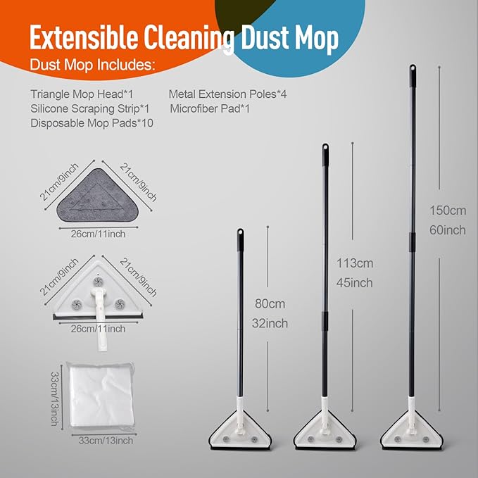 Effortless Wall Cleaning Mop with Disposable Pads - Versatile Triangle Design for High Reach Cleaning