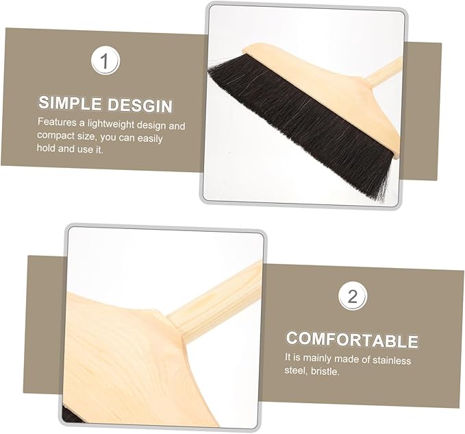 STOBOK Horse Hair Broom with Horsehair Bristles and Stainless Steel Handle Soft Broom for Sweeping Indoor Hardwood Floors Ideal for Home Hair Salon and Pet Hair Removal
