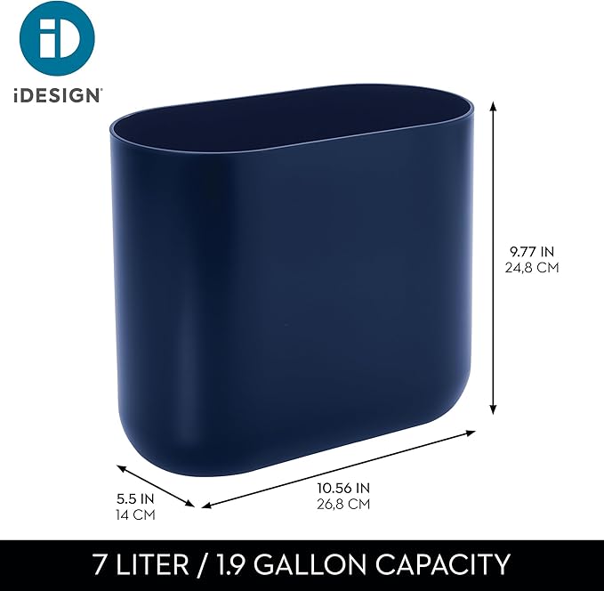 iDesign Small Slim Plastic Bathroom Trash Can Garbage Can for Bedroom Office Desk Dorm 2-Pack Navy Blue