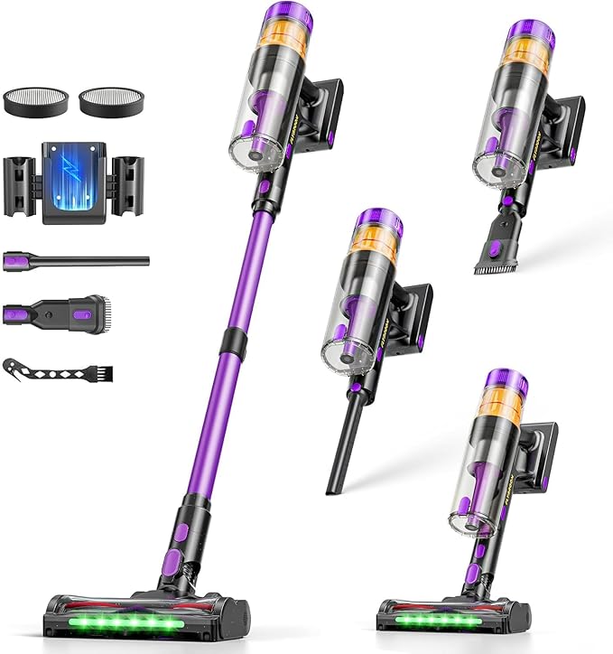 Cordless Vacuum Cleaner 650W 48KPa Vacuum Cleaners for Home Self-Standing Stick Vacuums with LED Display Anti-Tangle Lightweight Stick Vacuum Rechargeable for Pet Hair Carpet Floor