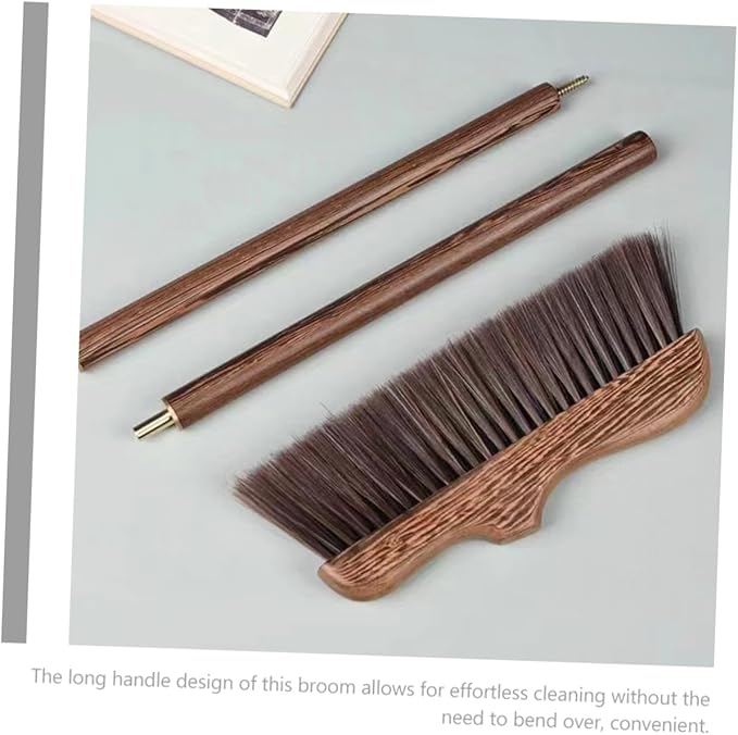 Long Handle Wood Broom with Soft Bristles Ergonomic Floor Cleaning Brush for Home and Kitchen Dust Sweeper for Corners and Under Furniture Static Household Cleaning Tool