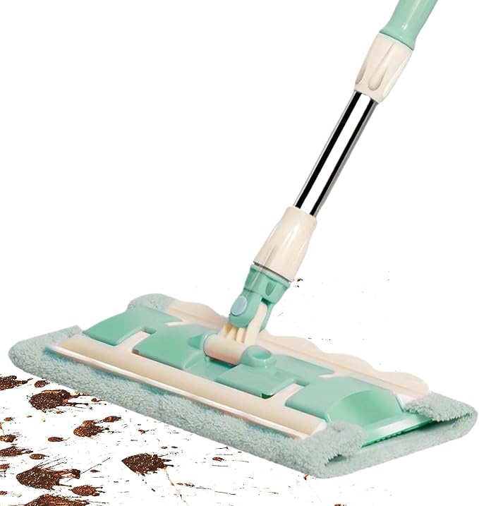 Flat Mop 360° Rotating Head 38x15x95cm Telescopic Handle Cleaning Mop Washable Floor Scrubber Non-Slip Grip for Wet and Dry Cleaning