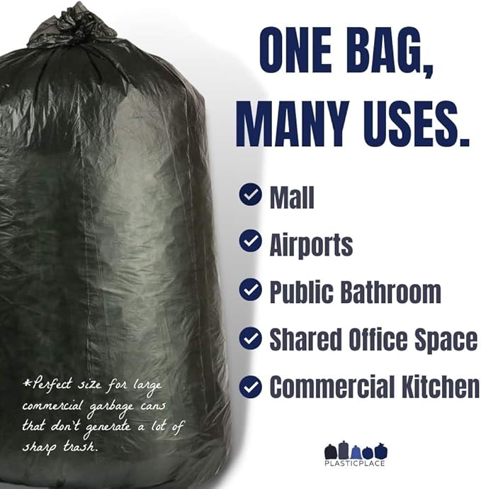 Plasticplace 32-33 Gallon Trash Bags │ 16 Microns │ Black High Density Garbage Can Liners │ 33” x 40” (250 Count)