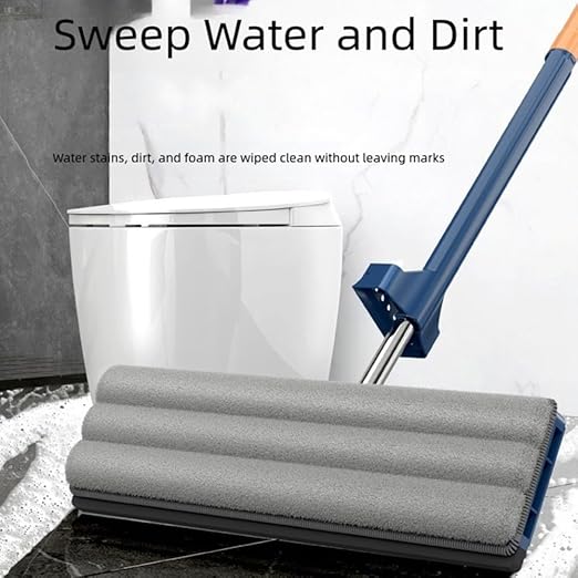 Adjustable 360° Rotating Large Flat Mop Effortless Cleaning on Tile Hardwood and Windows - Ergonomic Design All Surfaces(Blue Folding Bucket)