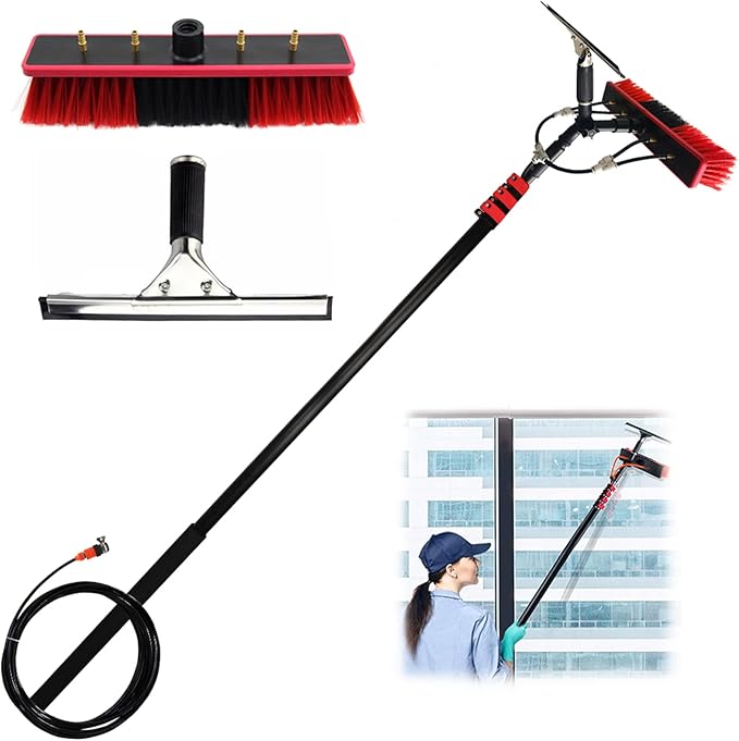 Window Cleaning with Extension Pole Water Fed Pole Brush Telescopic Window Cleaning Tools Extendable Pole with Brush-18FT(5.4m) (18FT(5.4m))