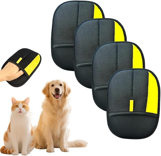 Electrostatic Pet Hair Removal Gloves: Quick Wiping - Reusable &amp Washable for Sofa Clothing Pet Beds Effortless Cats &amp Dogs Hair Remover for Busy Pet Owners (4pcs-Black)