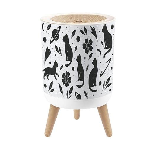 Bathroom Trash Can with Lid Mystic cat Anime Tattoo Space Japanese Black Tatoo cat Girl Garbage Bin Waste Basket for Kitchen Office Bedroom Decoration Diaper Pail 1.8 Gallon