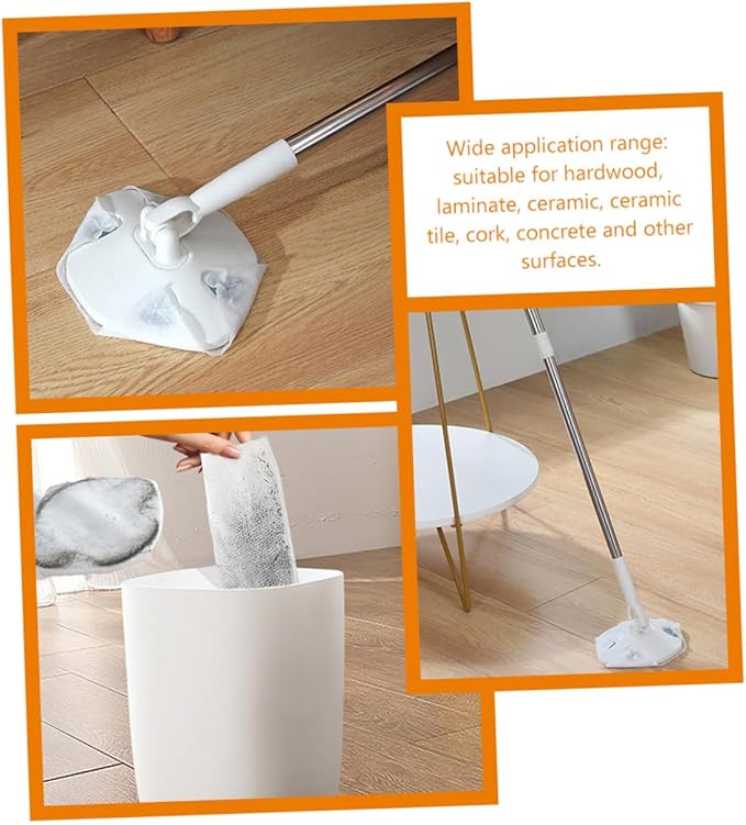 Retractable Dust Mop with Triangle Microfiber Head Dry Household Floor Cleaning Mop Rotatable Design for Easy Desktop and Floor Dust Removal White Extendable Handle