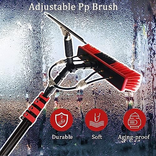 Glass Cleaning Brush Home Water Fed Telescopic Pole Kit Solar Panel Brush Rotating for Photovoltaic PanelAluminum Alloy Cleaning PoleWindow Retractable Water Fed Rod with Squeegee&amp 180° Ro