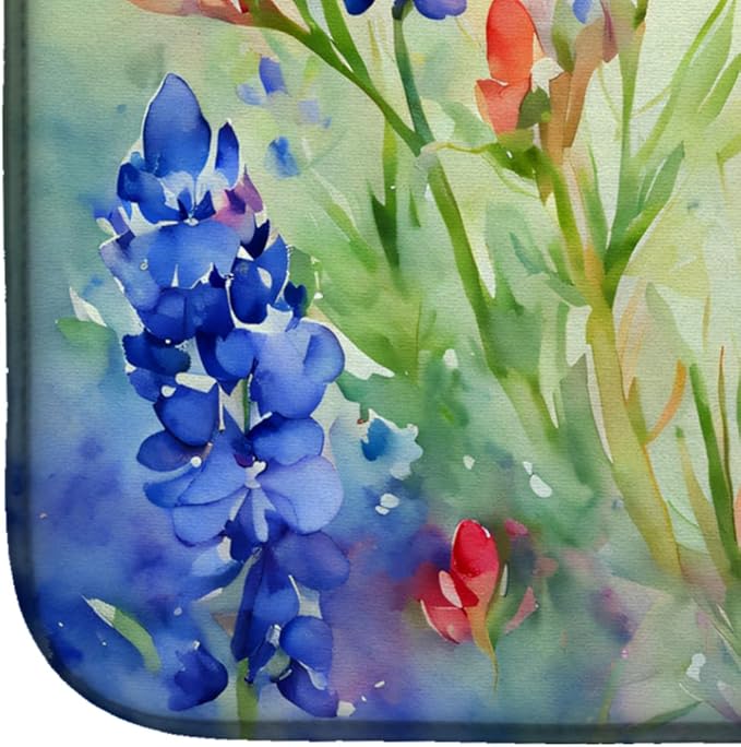 Caroline's Treasures DAC1708DDM Texas Bluebonnets in Watercolor Dish Drying Mat Absorbent Dish Drying Mat Pad for Kitchen Counter Dish Drainer Mat for Countertop 14 x 21 Multicolor
