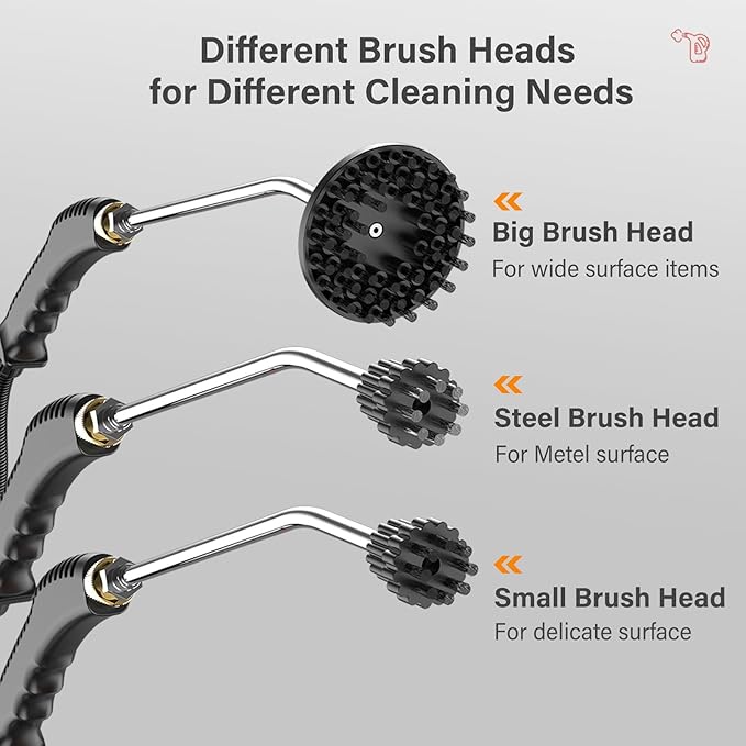 Handheld Steam Cleaner 1500W Pressurized Steam Cleaning Machine with 6 Speeds 3 Brush Heads 1 Extension Rod Portable High Pressure Steam Cleaner with 1L Water Tank &amp Anti-dry Burn Function(Whi