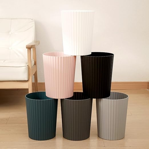 JiatuA Small Trash Can Plastic Wastebasket Garbage Container Bin for Bathroom Kitchen Under Sink Bedroom Home Office College Dorm Pink &amp Grey