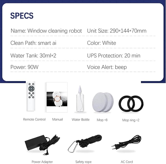 Smart Window Cleaning Robot with Double Automatic Water Jet and 5600Pa Suction Power Multi-Function Cleaning Machine for High Windows Tiles Glass Door Inside Outside