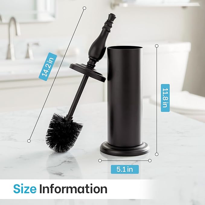 Matt Black Toilet Brush and Holder Set Toilet Bowl Brush with Heavy Duty Wide BaseDeep Cleaning Modern Bathroom Cleaner Brush -Space Saving
