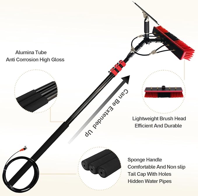 Photovoltaic Cleaning Brush 3.6m-12m Solar Panel Cleaner Telescopic Water Cleaner Solar Panel Cleaning Kit Multi-Purpose Glass Cleaning Telescopic Rod with Scraper6M/20FT