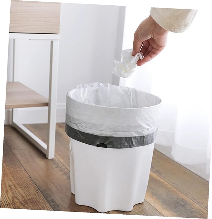 Portable Drawstring Trash Bags 90pcs Disposable Rubbish Bags with Handles Gray and White for Kitchen and Household Waste Disposal Random Color