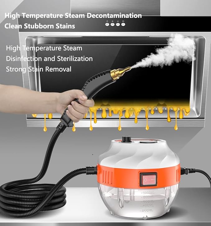 High Pressure Steam Cleaner Gun 2500W Portable High Temperature Steam Cleaning Machine with 3 Brush Home Use Powerful Handheld Steam Cleaner for Kitchen Grease Furniture Bathroom Car (White)