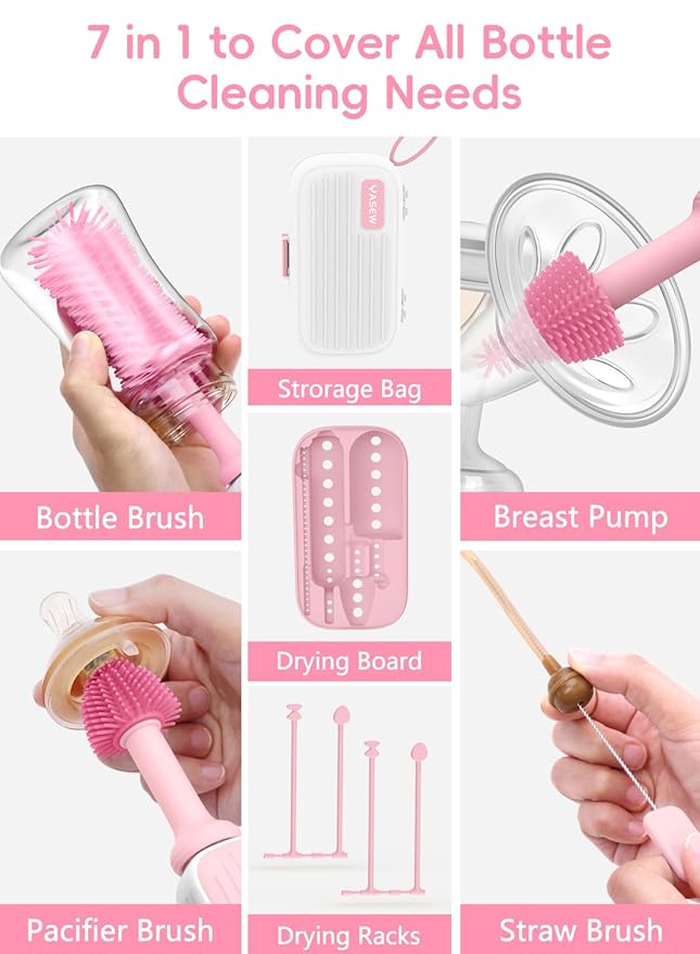 Electric Baby Bottle Brush Cleaner Baby Travel Bottle Cleaner Kit- 2000mAh Rechargeable Silicone Brush Drying Rack Compact Storage Box 360° Efficient Cleaning Bottle Brush for Home &amp On-The-Go