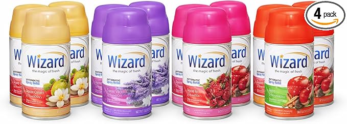Wizard Automatic Spray Refill Warm Home 12-Pack 4 Cozy Fragrances (Apple Cinnamon Apple Cinnamon &amp Vanilla Bean Sweet Vanilla Lavender Rose Bouquet) Fits Air Wick &amp Glade Automatic Spraye