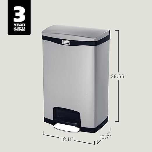 Rubbermaid Commercial Products Impressions Metal Step On Trash Can Front Step 13 GAL Stainless Steel Black Indoor for Hospitals/Office Spaces/Restaurants